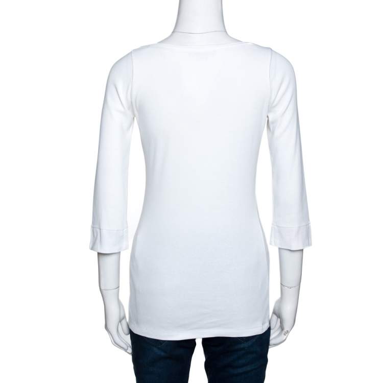 Pre Owned Burberry Brit White Logo Print Cotton Check Trim Top S