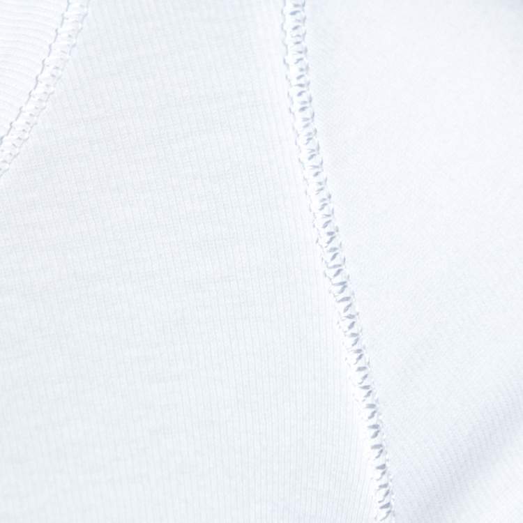 Pre Owned Burberry Brit White Logo Print Cotton Check Trim Top S