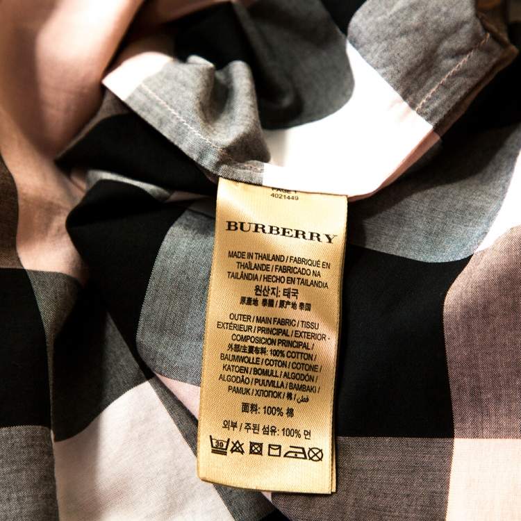 Pre Owned Burberry Pale Pink House Check Print Cotton Half Placket Shirt L