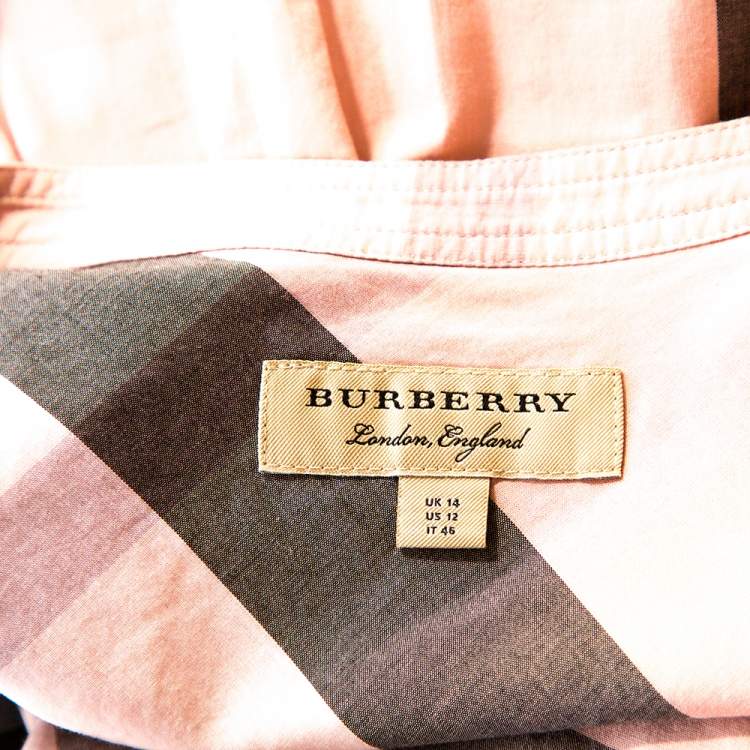 Pre Owned Burberry Pale Pink House Check Print Cotton Half Placket Shirt L
