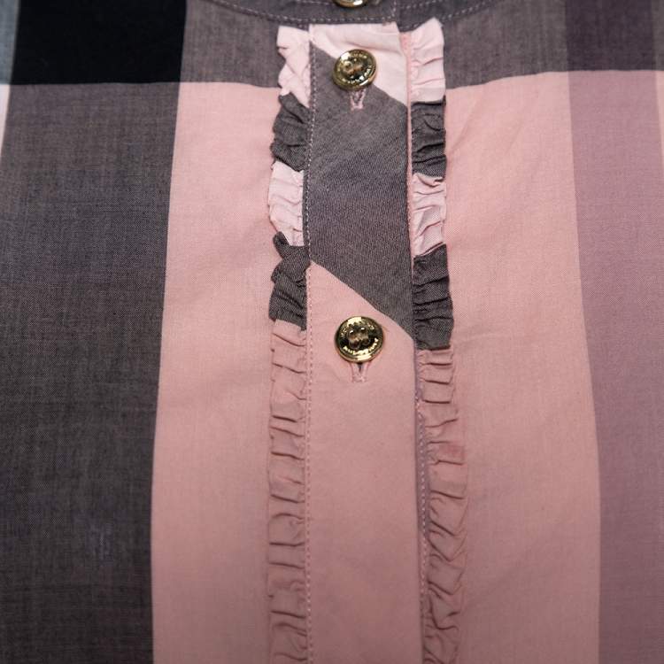 Pre Owned Burberry Pale Pink House Check Print Cotton Half Placket Shirt L