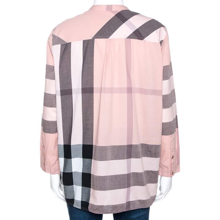 Pre Owned Burberry Pale Pink House Check Print Cotton Half Placket Shirt L