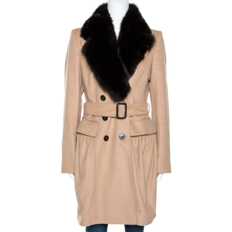 Burberry Beige Cashmere and Fox Fur Lined Belted Coat M Burberry | TLC