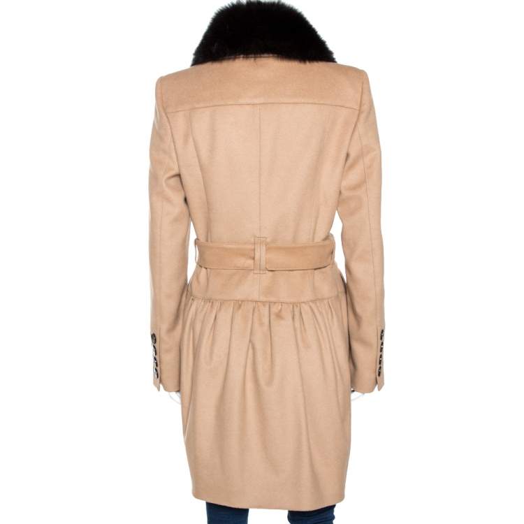 Pre Owned Burberry Beige Cashmere and Fox Fur Lined Belted Coat M