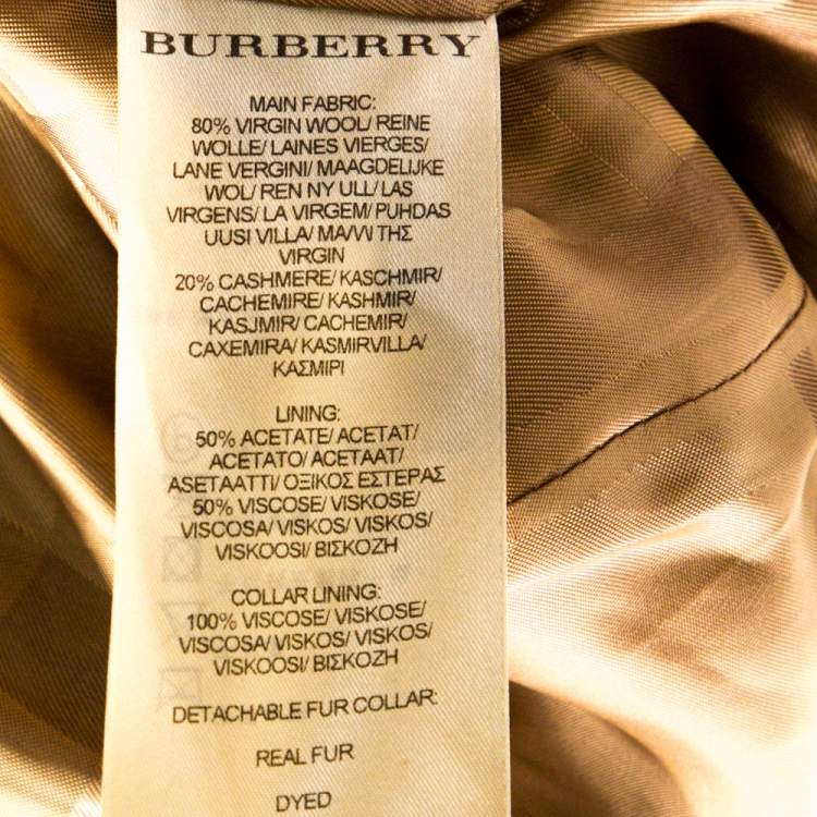 Pre Owned Burberry Beige Cashmere and Fox Fur Lined Belted Coat M