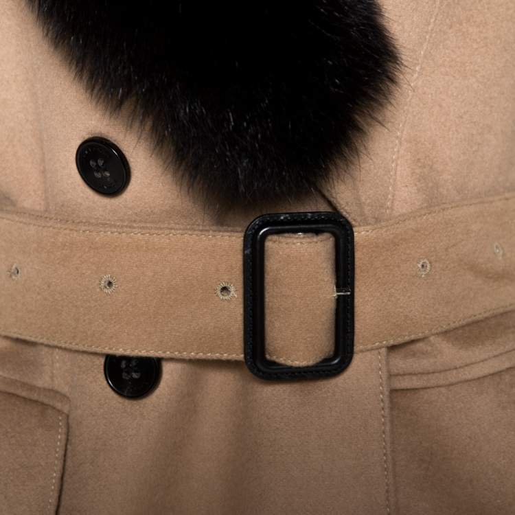 Pre Owned Burberry Beige Cashmere and Fox Fur Lined Belted Coat M