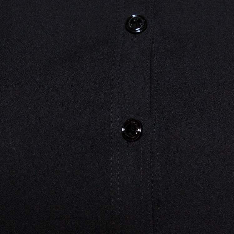 Pre Owned Burberry Black Silk Half Placket Midi Dress M