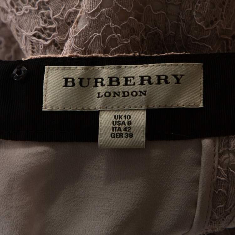 Pre Owned Burberry Pale Pink Corded Lace Paneled A Line Skirt M