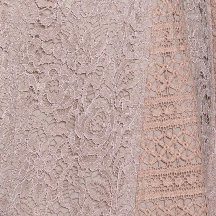 Pre Owned Burberry Pale Pink Corded Lace Paneled A Line Skirt M