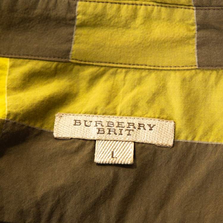 Pre Owned Burberry Brit Yellow Exploded Check Cotton Half Placket Shirt L