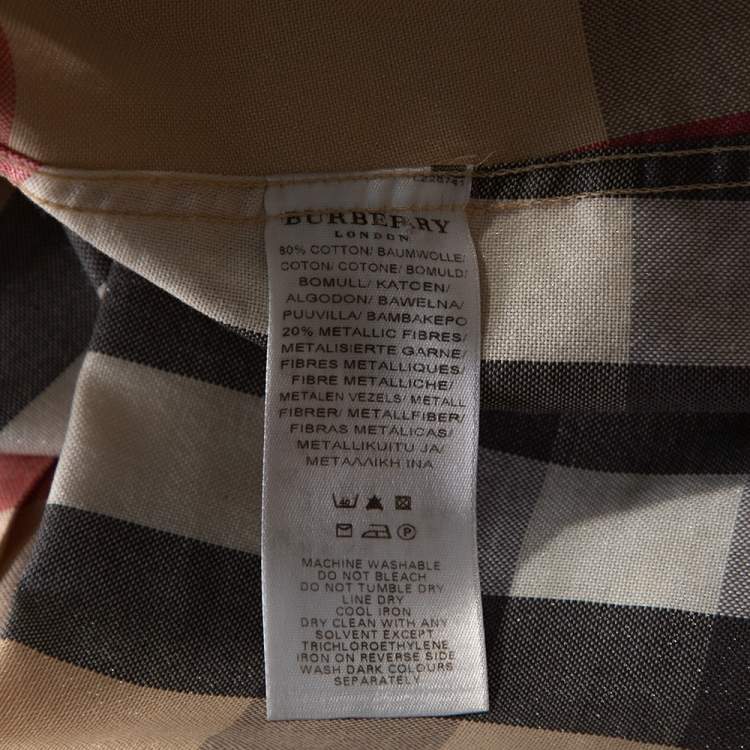 Pre Owned Burberry Beige House Check Lurex & Cotton Blend Shirt XL 