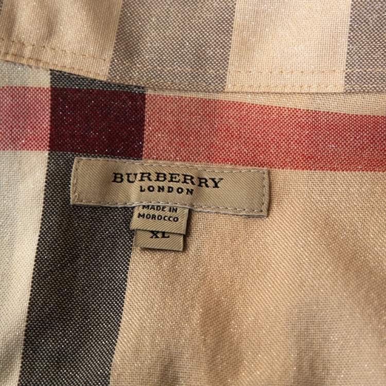 Pre Owned Burberry Beige House Check Lurex & Cotton Blend Shirt XL 