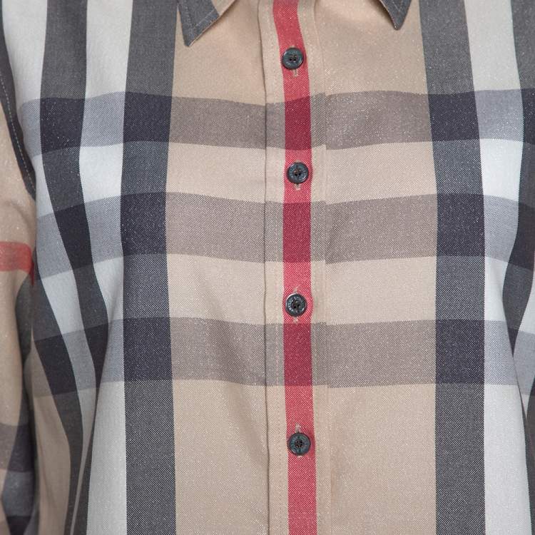 Pre Owned Burberry Beige House Check Lurex & Cotton Blend Shirt XL 