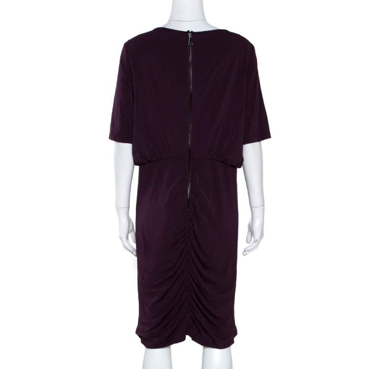Pre Owned Burberry Purple Jersey Ruched Short Sleeve Midi Dress XL