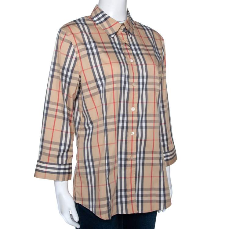 Pre Owned Burberry Beige Novacheck Cotton Button Front Shirt L