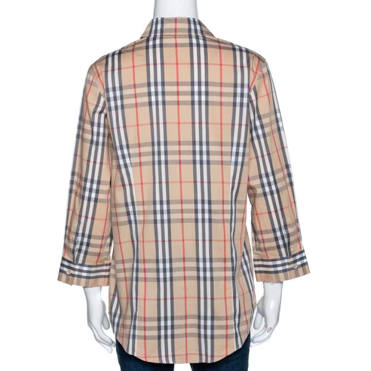 Pre Owned Burberry Beige Novacheck Cotton Button Front Shirt L