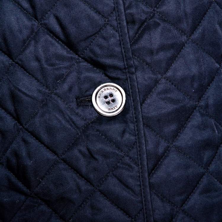 Pre Owned Burberry Brit Navy Blue Diamond Quilted Button Front Jacket M