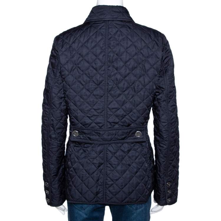 Pre Owned Burberry Brit Navy Blue Diamond Quilted Button Front Jacket M