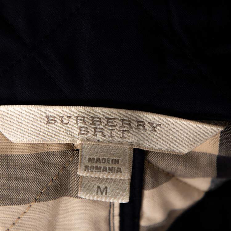 Pre Owned Burberry Brit Navy Blue Diamond Quilted Button Front Jacket M