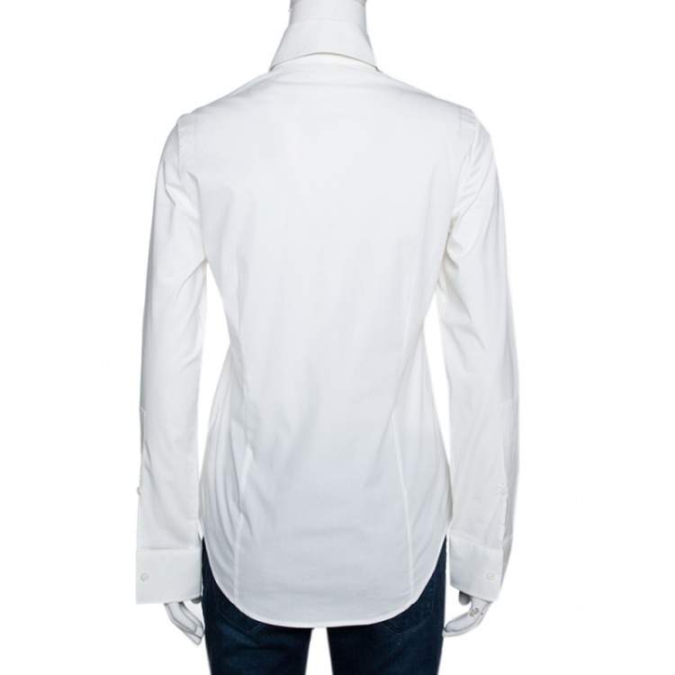 مملوكة مسبقًا Burberry White Stretch Cotton Button Front Long Sleeve Shirt S