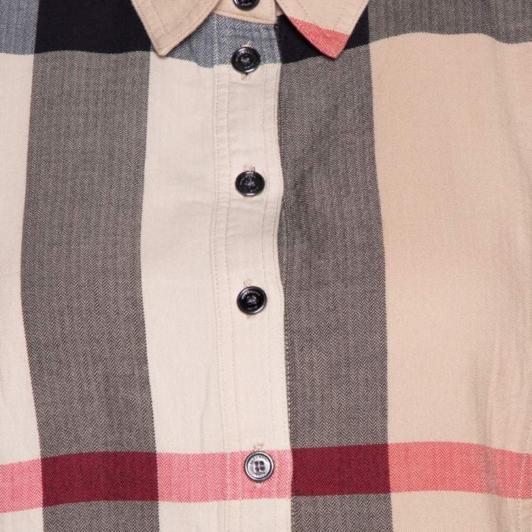 مملوكة مسبقًا Burberry Brit Beige Exploded Check Cotton Tunic Top L