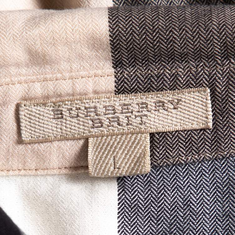 مملوكة مسبقًا Burberry Brit Beige Exploded Check Cotton Tunic Top L