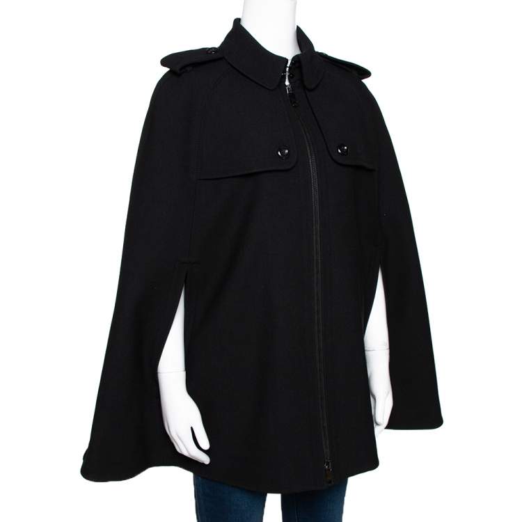 Pre Owned Burberry Black Wool Blend Cape Coat M