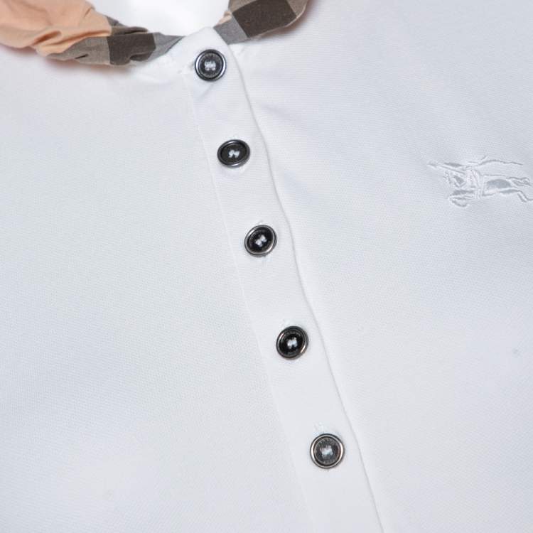 Pre Owned Burberry Brit White Cotton Checked Collar Polo T-Shirt S