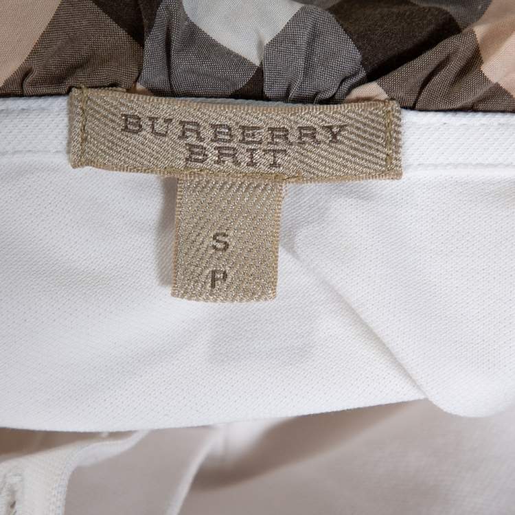 Pre Owned Burberry Brit White Cotton Checked Collar Polo T-Shirt S