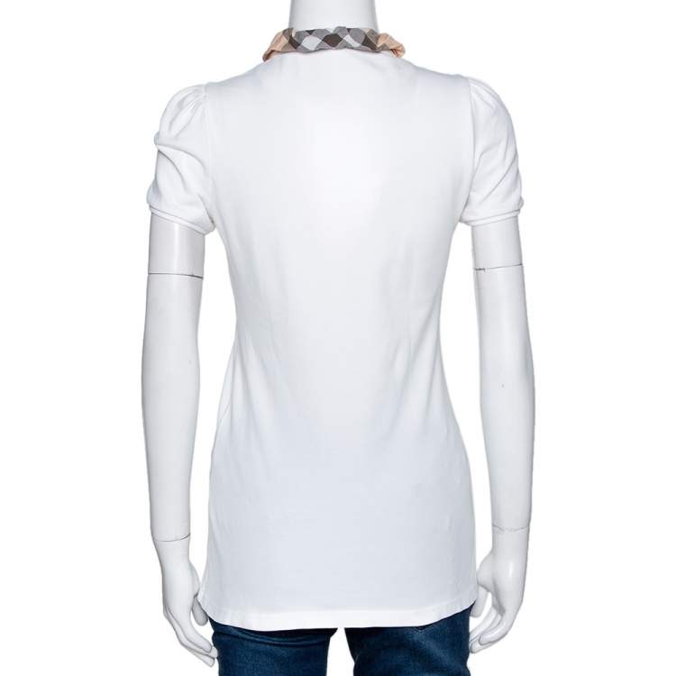 Pre Owned Burberry Brit White Cotton Checked Collar Polo T-Shirt S
