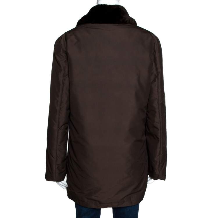 Pre Owned Burberry Vintage Brown Button Front Puffer Jacket L