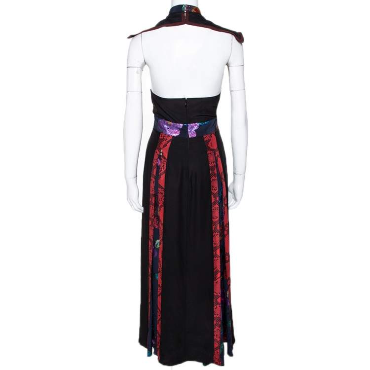 Pre Owned Burberry Black Silk Paneled Open Back Midi Dress M
