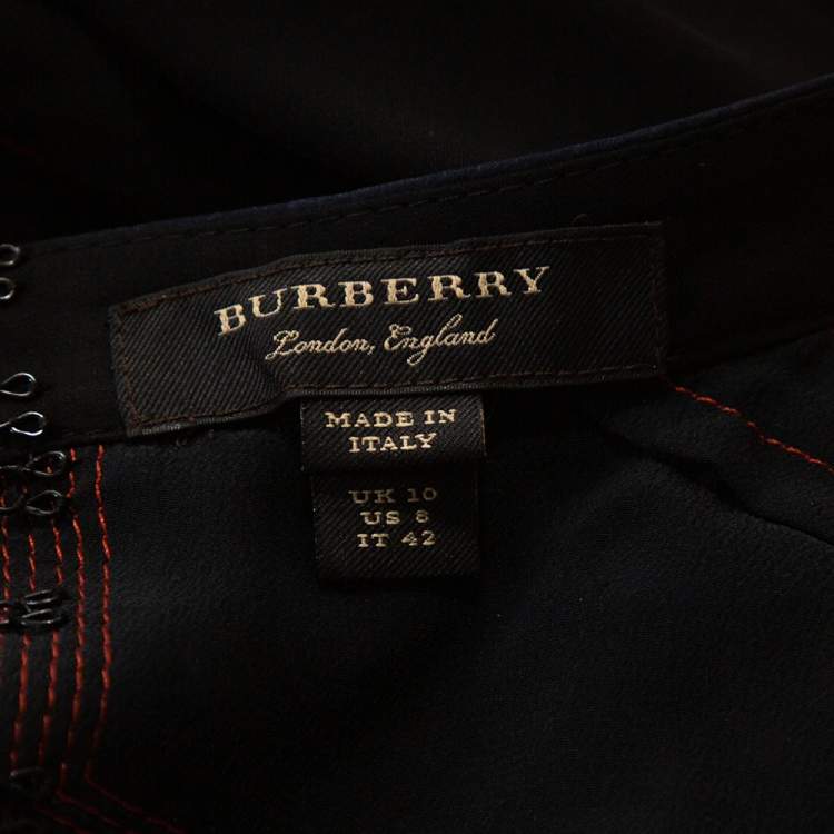 Pre Owned Burberry Black Silk Paneled Open Back Midi Dress M