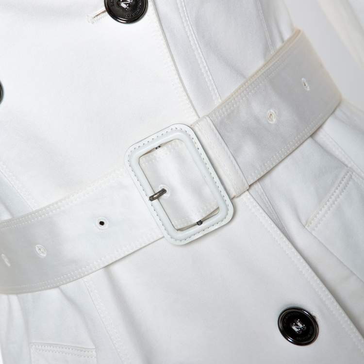 Pre Owned Burberry White Cotton Double Breasted Belted Trench Coat S