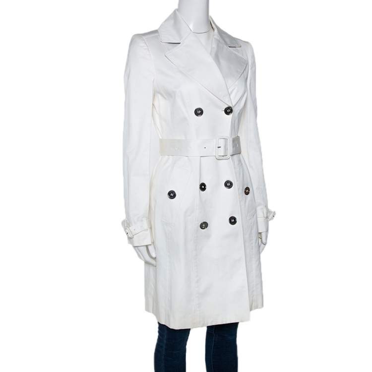 Burberry White Cotton Double Breasted Belted Trench Coat S Burberry | TLC