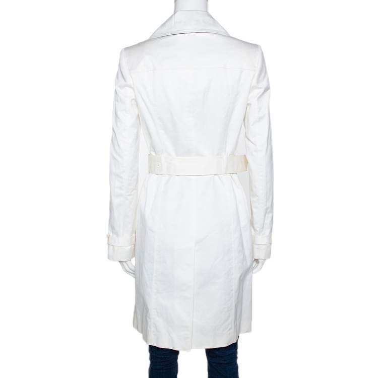 Pre Owned Burberry White Cotton Double Breasted Belted Trench Coat S