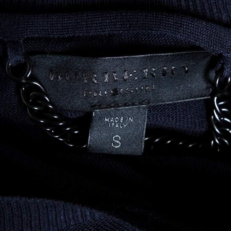 Pre Owned Burberry Prorsum Navy Blue Silk & Cotton Knit Studded Top S