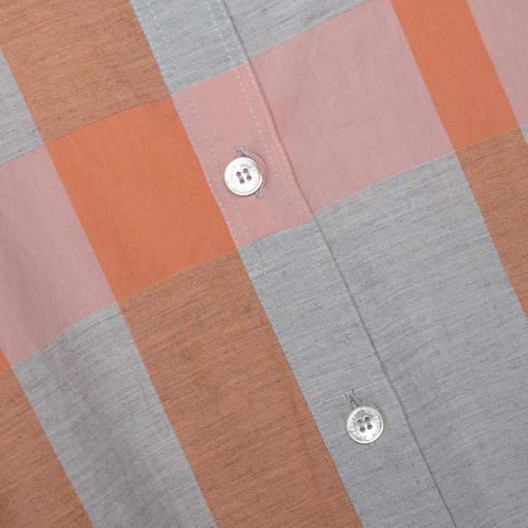 Pre Owned Burberry Brit Grey & Pink Giant Checked Cotton Shirt XL