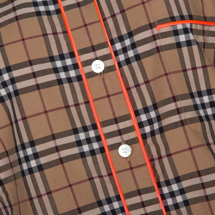 Pre Owned Burberry Beige Checked Cotton Contrast Piping Pyjama Shirt M