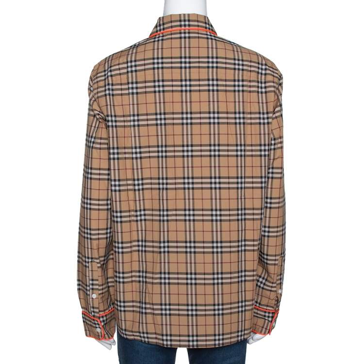Pre Owned Burberry Beige Checked Cotton Contrast Piping Pyjama Shirt M