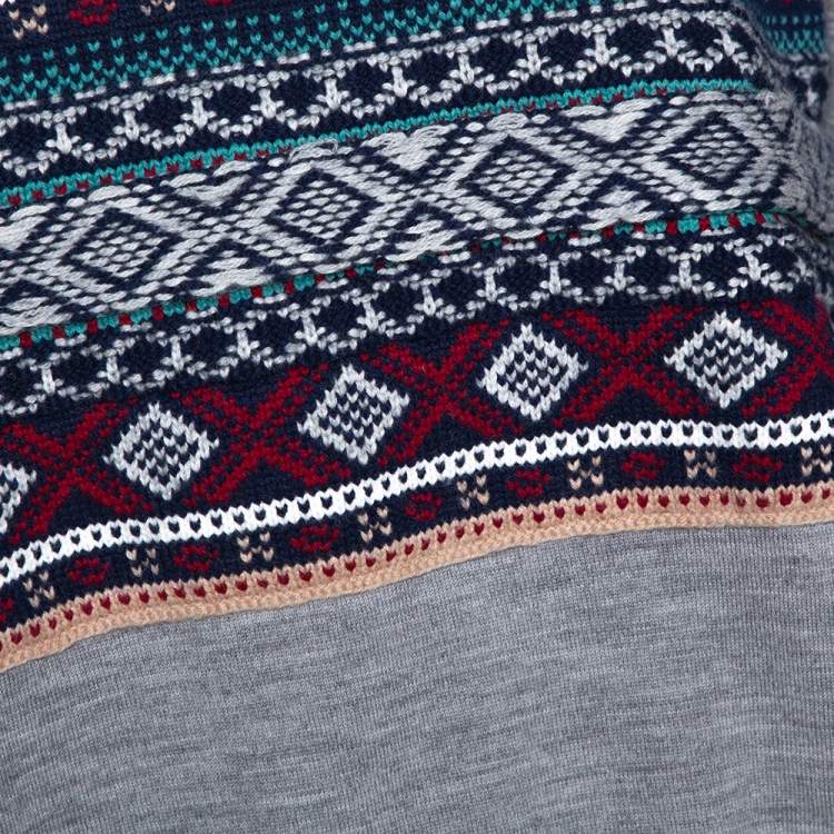 Pre Owned Burberry Grey Melange Wool Fair Isle Panelled Sweater M
