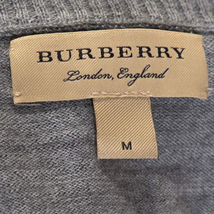 Pre Owned Burberry Grey Melange Wool Fair Isle Panelled Sweater M