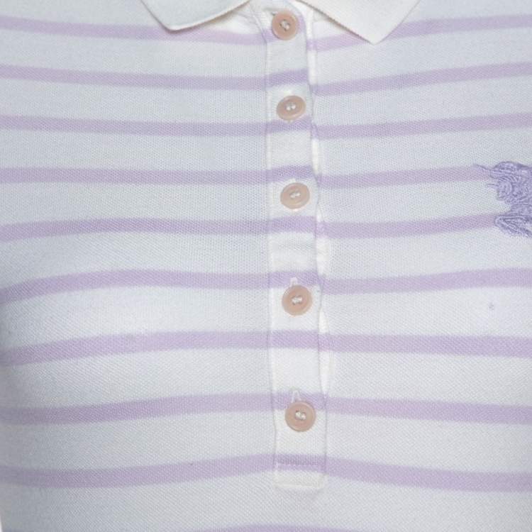 Pre Owned Burberry Brit Off White Striped Cotton Modal Polo T-Shirt XS