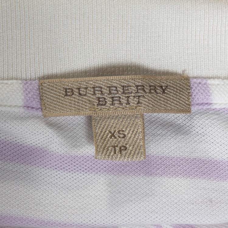 Pre Owned Burberry Brit Off White Striped Cotton Modal Polo T-Shirt XS