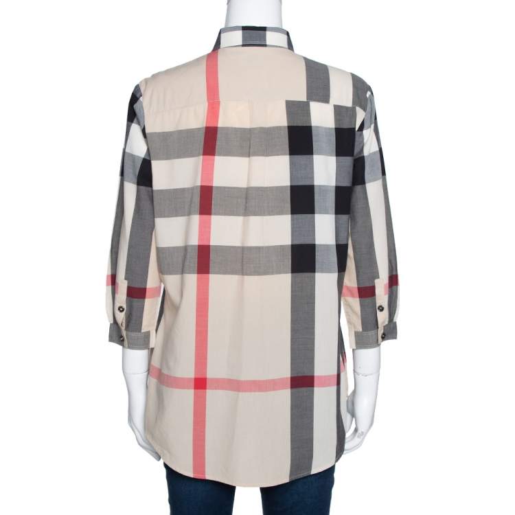 مملوكة مسبقًا Burberry Brit Beige Exploded Check Cotton Tunic Blouse S