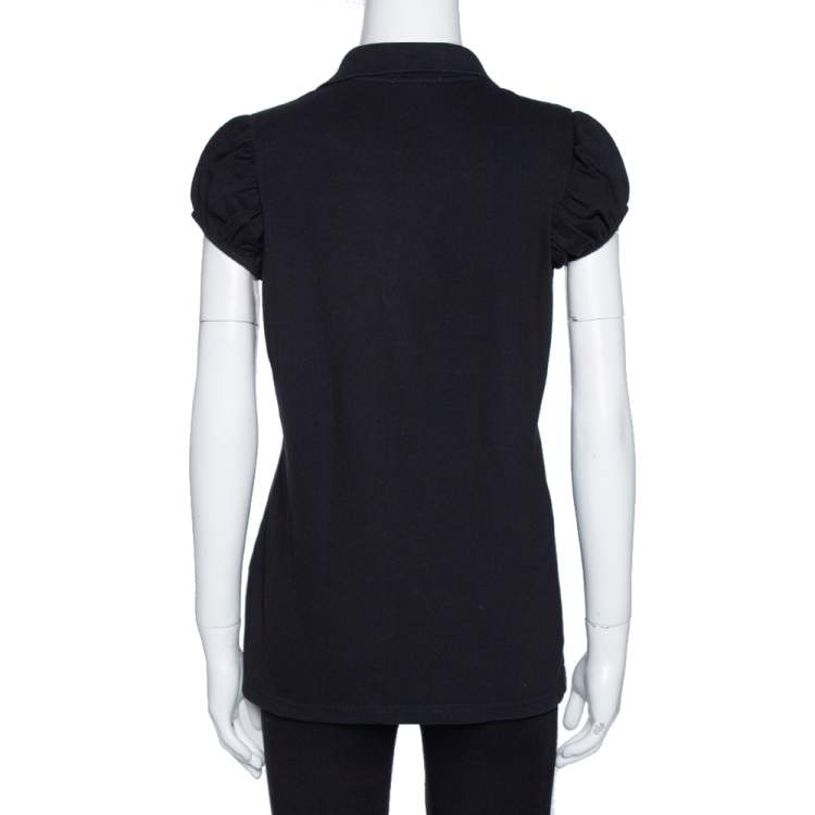 Pre Owned Burberry Brit Black Cotton Puff Sleeve Polo T-Shirt L