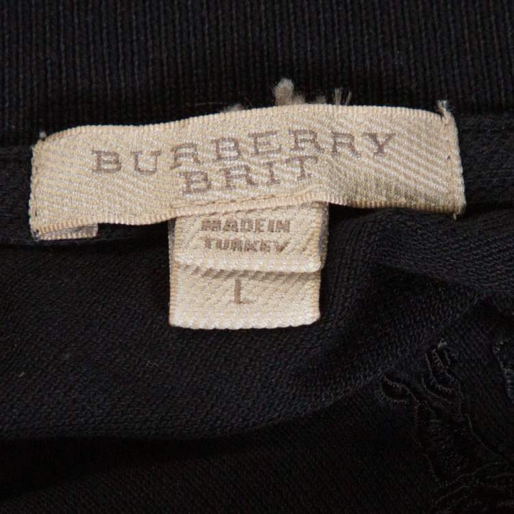 Pre Owned Burberry Brit Black Cotton Puff Sleeve Polo T-Shirt L