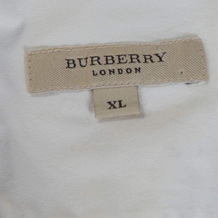 Pre Owned Burberry Off White Stretch Cotton Nova Check Trim Shirt XL