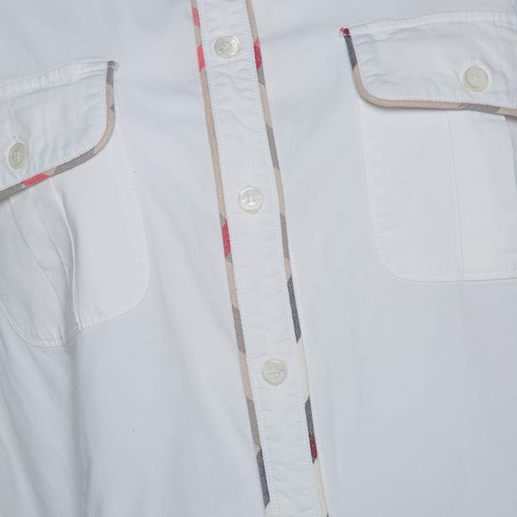 Pre Owned Burberry Off White Stretch Cotton Nova Check Trim Shirt XL