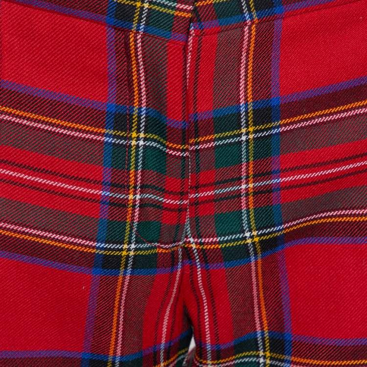 Pre Owned Burberry Red Tartan Check Wool Tailored Trousers S